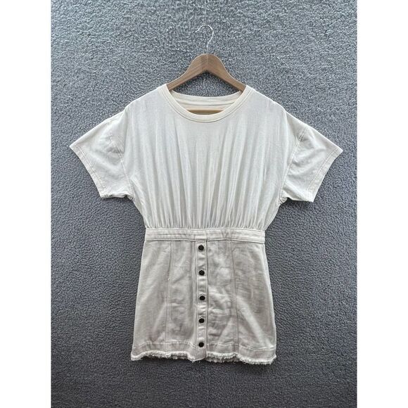Pilcro Knit Wrap Keyhole Tee And Mini Button Up Jean Skirt Twofer Dress Cream 6 - Picture 2 of 5